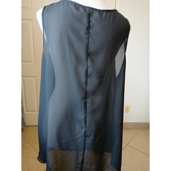 Daniel Rainn Women Blouse L Black Sleeveless Ruffle Front Top‎ Casual Minimalist - Picture 2 of 13